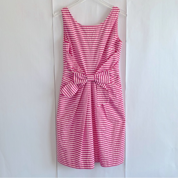Kate Spade Jillian Bow Seersucker Striped Sleeveless Cotton dress pink white - Picture 6 of 13